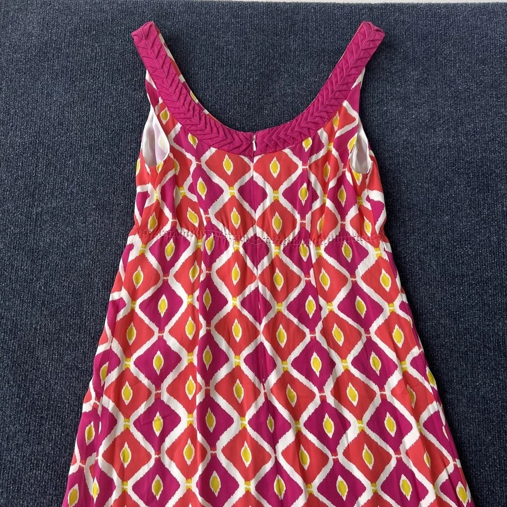 Tory Burch Dress Womens 10 Pink‎ Diamond 981 Fiora Sleeveless Pleated Ikat Lined